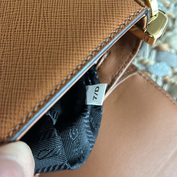 prada "embleme flap" small saffiano COGNAC purse BRAND NEWWW - Picture 13 of 17